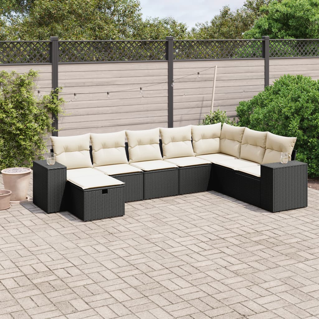 vidaXL 8-tlg. Garten-Sofagarnitur mit Kissen Schwarz Poly Rattan