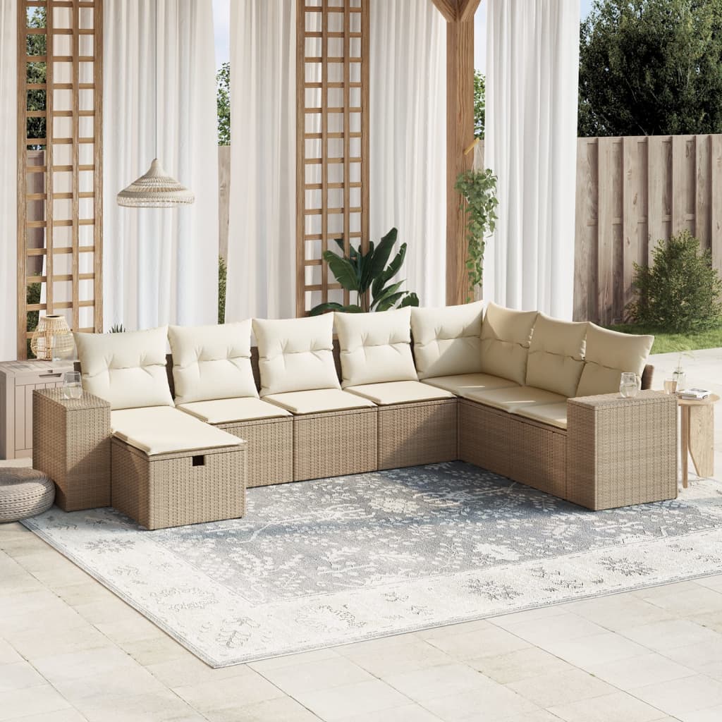 vidaXL 8-tlg. Garten-Sofagarnitur mit Kissen Beige Poly Rattan