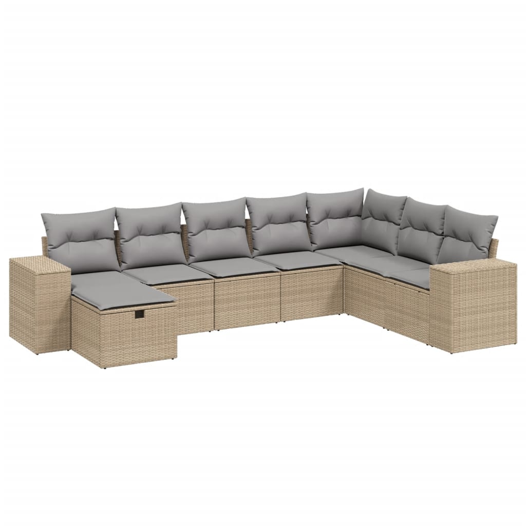 Thumbnail - vidaXL 8-tlg. Garten-Sofagarnitur mit Kissen Beige Poly Rattan