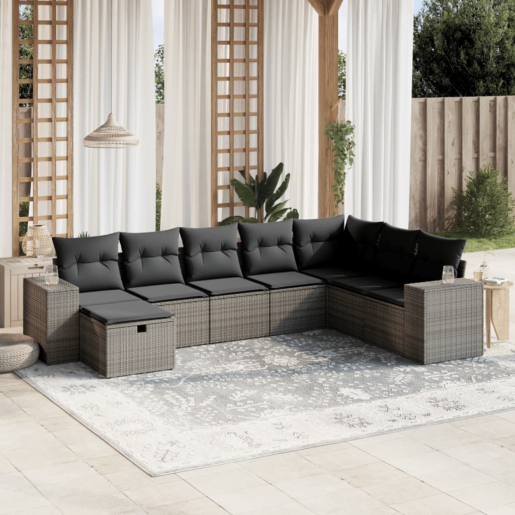 vidaXL 8-tlg. Garten-Sofagarnitur mit Kissen Grau Poly Rattan