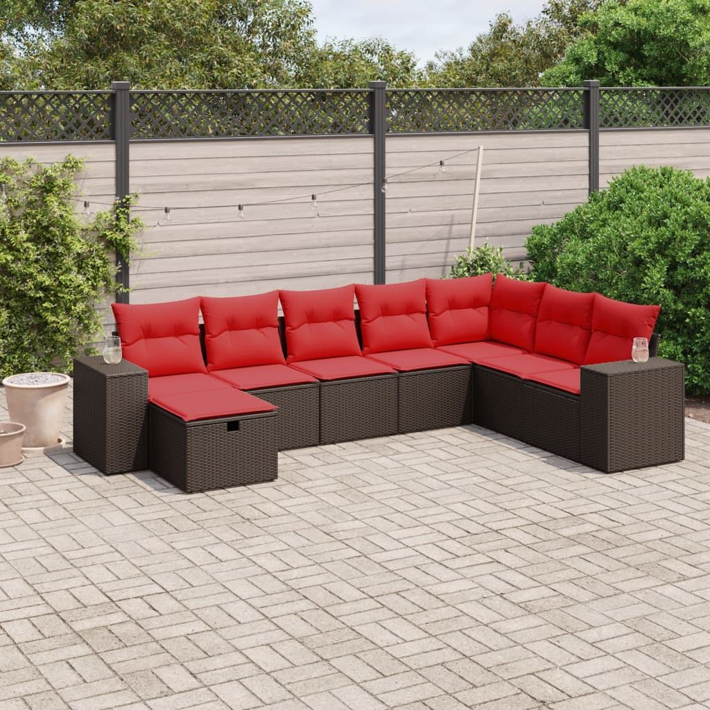 8 Piece Patio Sofa Set with Cushions Brown Poly Rattan