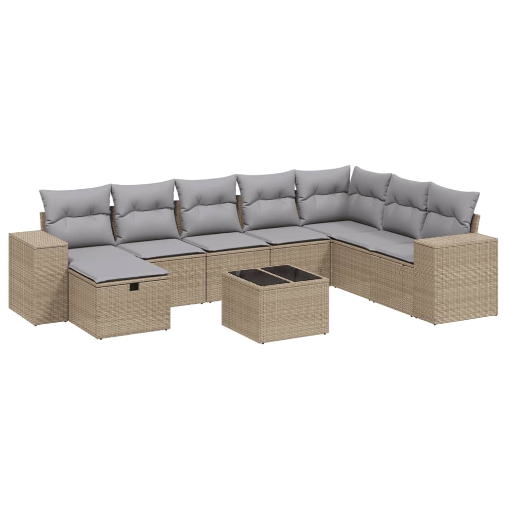Thumbnail - vidaXL 9-tlg. Garten-Sofagarnitur mit Kissen Beige Poly Rattan
