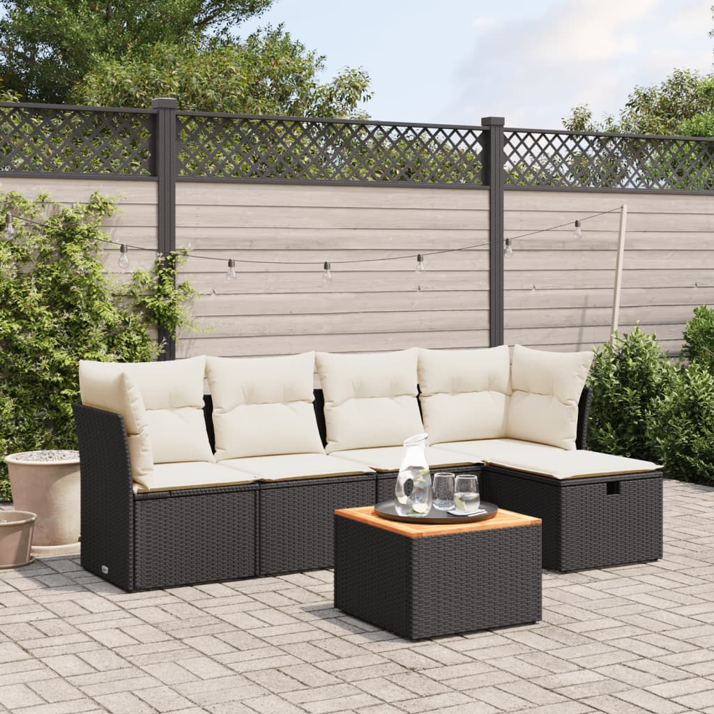 vidaXL 6-tlg. Garten-Sofagarnitur mit Kissen Schwarz Poly Rattan