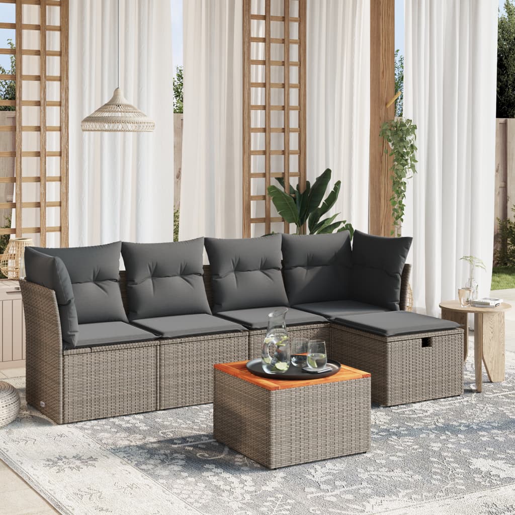 vidaXL 6-tlg. Garten-Sofagarnitur mit Kissen Grau Poly Rattan