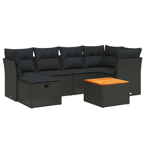 vidaXL 7-osaline aiadiivani komplekt patjadega, must, pol&uuml;rotang