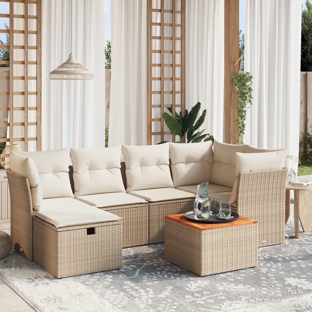 vidaXL 7-tlg. Garten-Sofagarnitur mit Kissen Beige Poly Rattan