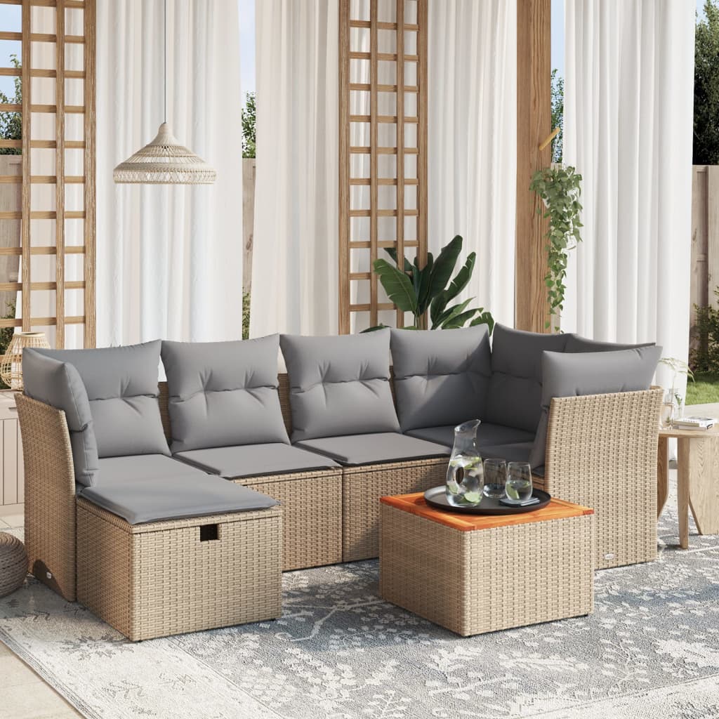 vidaXL 7-tlg. Garten-Sofagarnitur mit Kissen Beige Poly Rattan