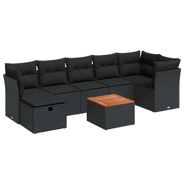 vidaXL 8-osaline aiadiivani komplekt patjadega, must, pol&uuml;rotang