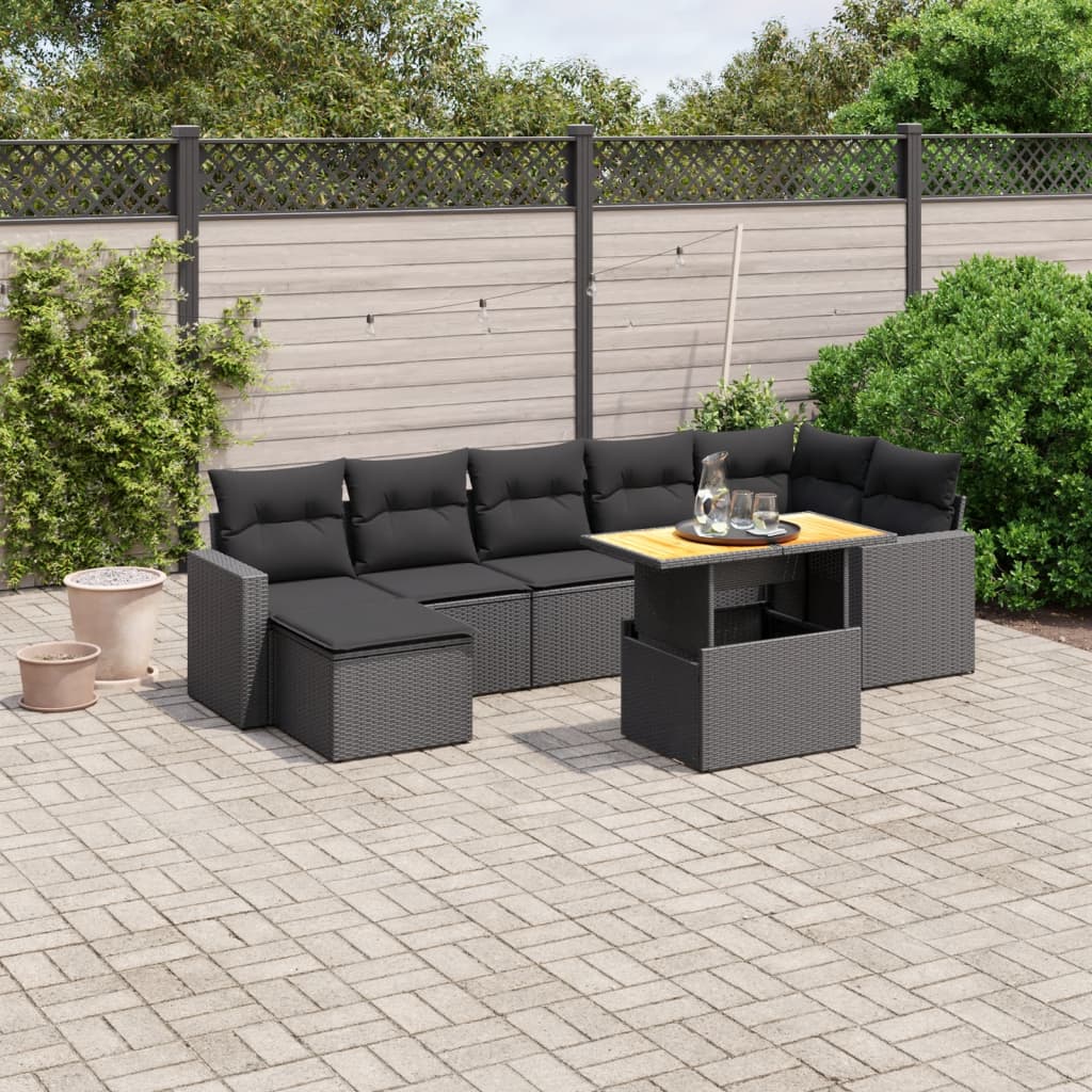 vidaXL 8-tlg. Garten-Sofagarnitur mit Kissen Schwarz Poly Rattan