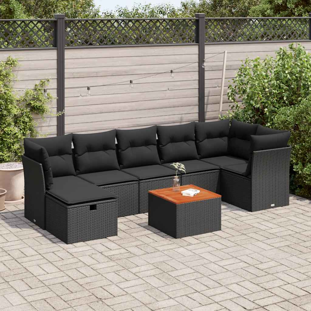 vidaXL Set mobilier de grădină cu perne, 8 piese, negru, poliratan