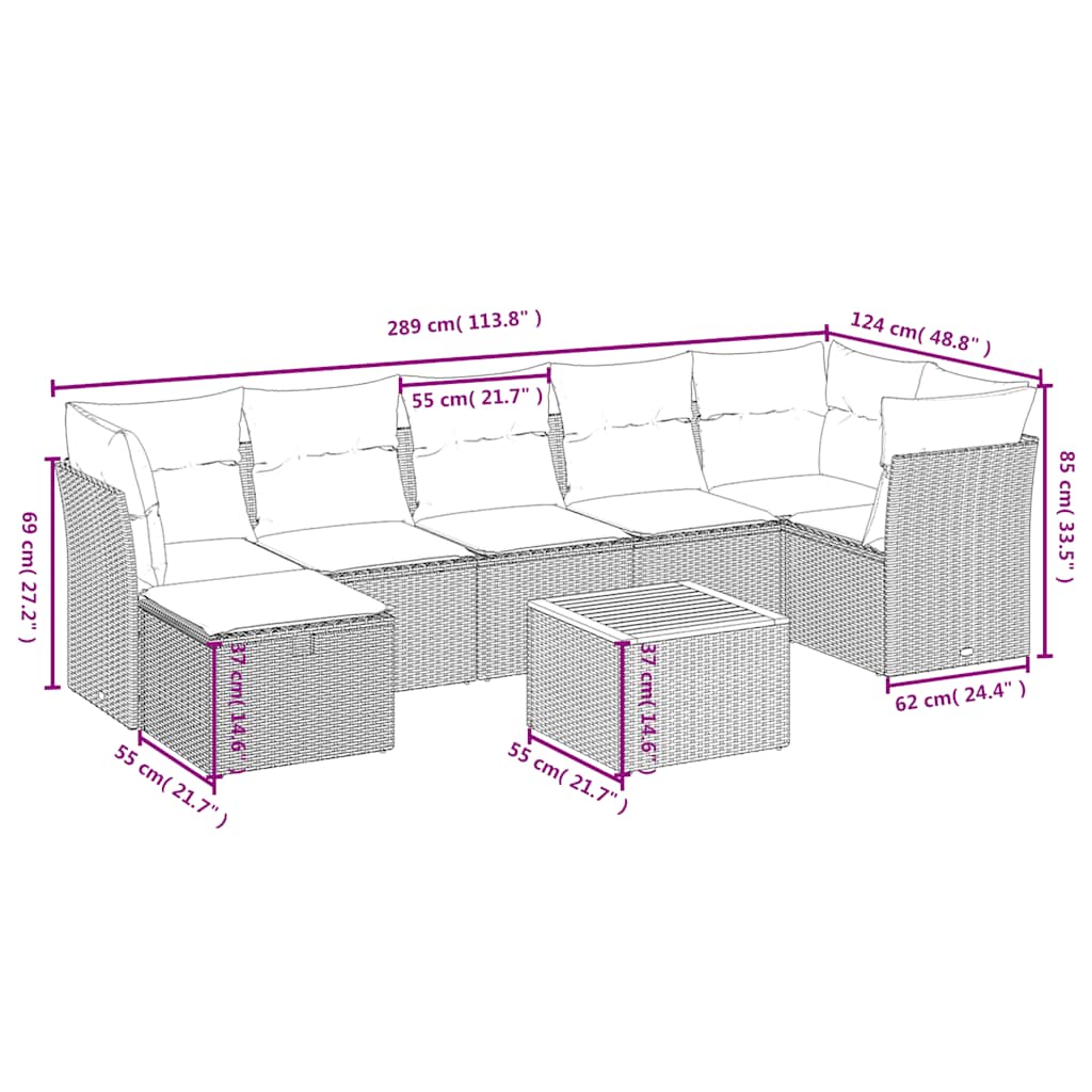 Set mobilier de grădină cu perne, 8 piese, negru, poliratan 3264731 - imagine 4