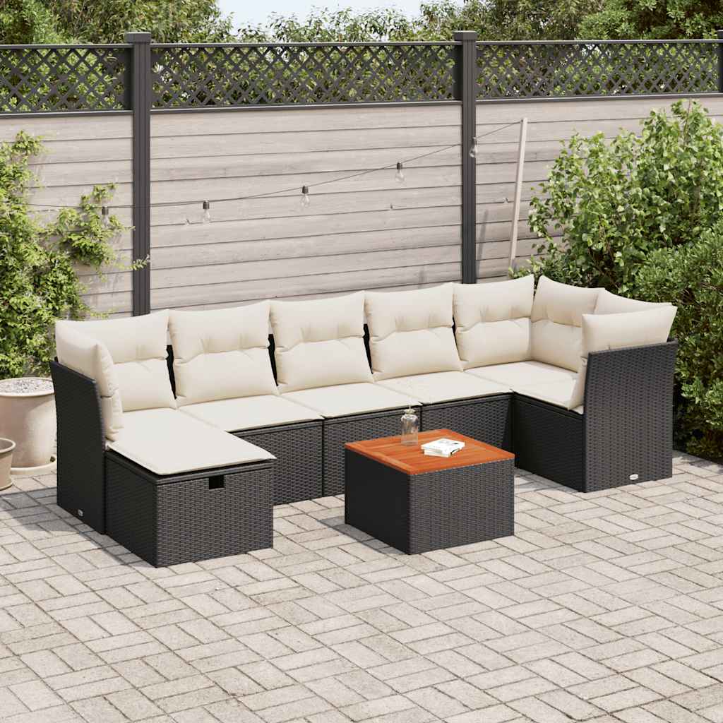 vidaXL 8 pcs conjunto sofás de jardim com almofadões vime PE preto