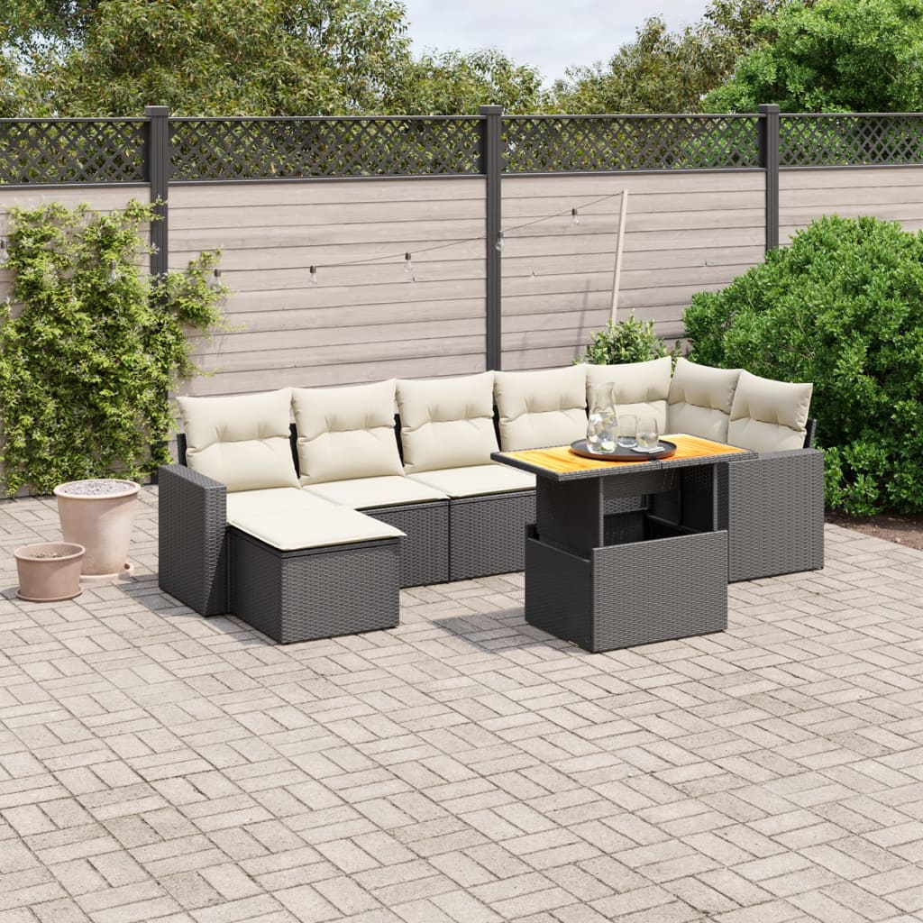 vidaXL 8-tlg. Garten-Sofagarnitur mit Kissen Schwarz Poly Rattan