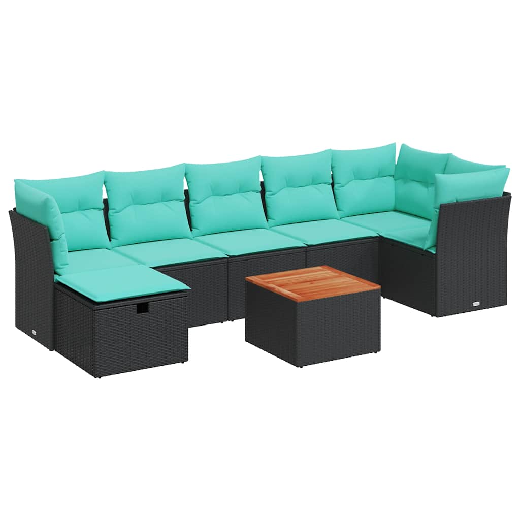 Thumbnail - vidaXL 8-teiliges Gartensofa-Set mit Kissen, schwarzes Polyrattan