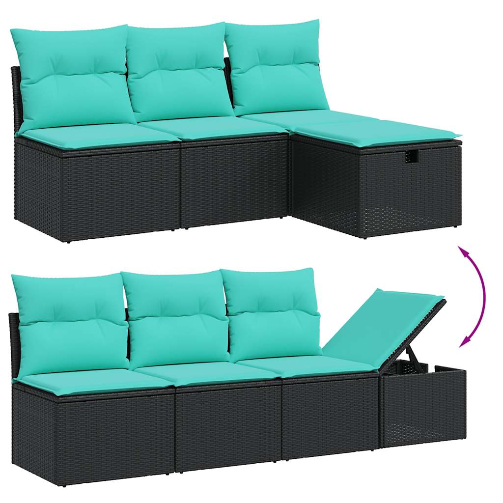 vidaXL 8-delige tuinbankset met kussens, zwart polyrotan