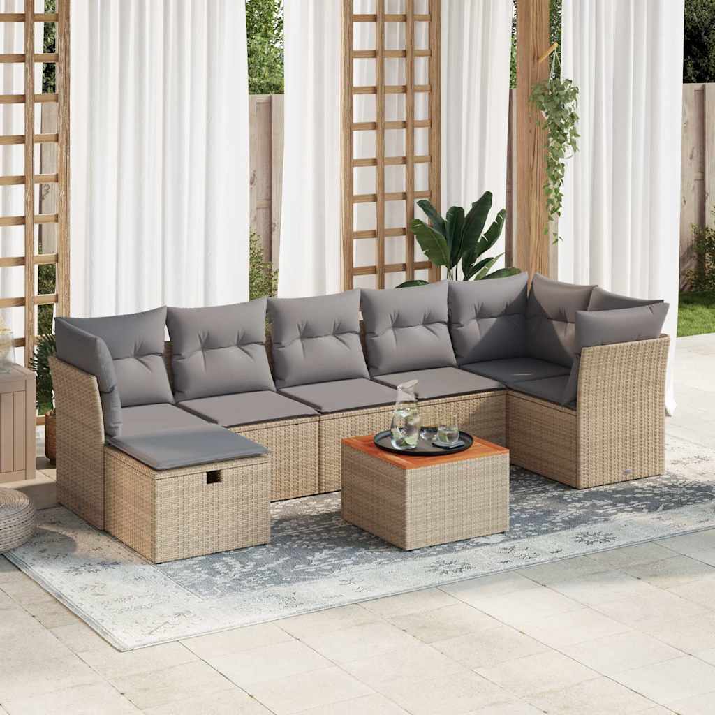 vidaXL Set canapele de grădină, 8 piese, cu perne, bej, poliratan