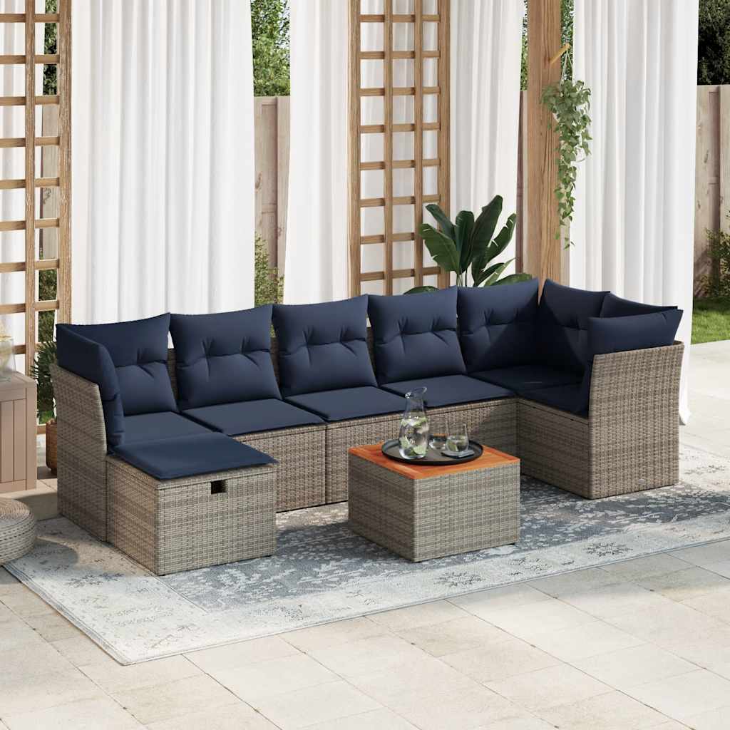 vidaXL 8-teiliges Gartensofa-Set mit Kissen, grau, Polyrattan