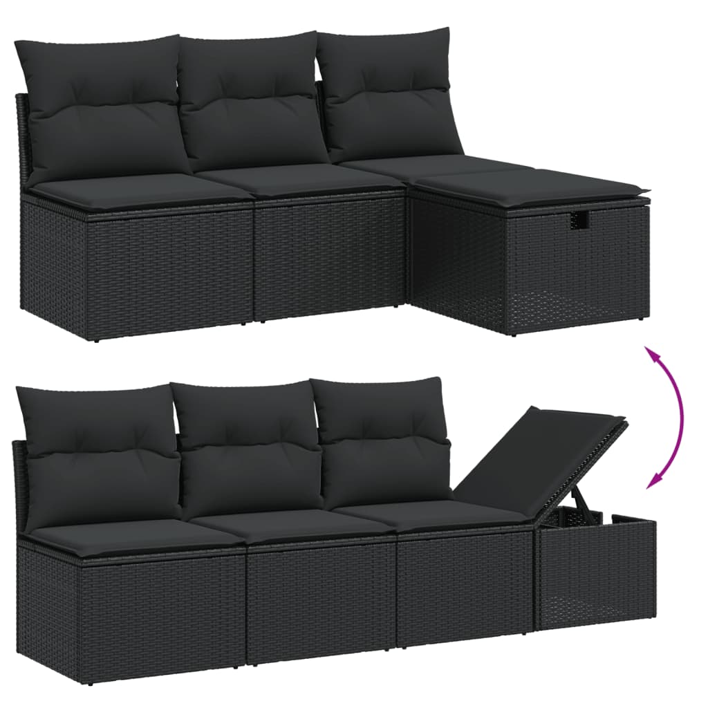 vidaXL 8-delige Loungeset met kussens poly rattan zwart afbeelding