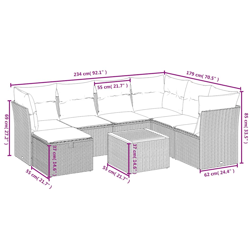 Set mobilier de grădină cu perne, 8 piese, negru, poliratan 3264738 - imagine 4