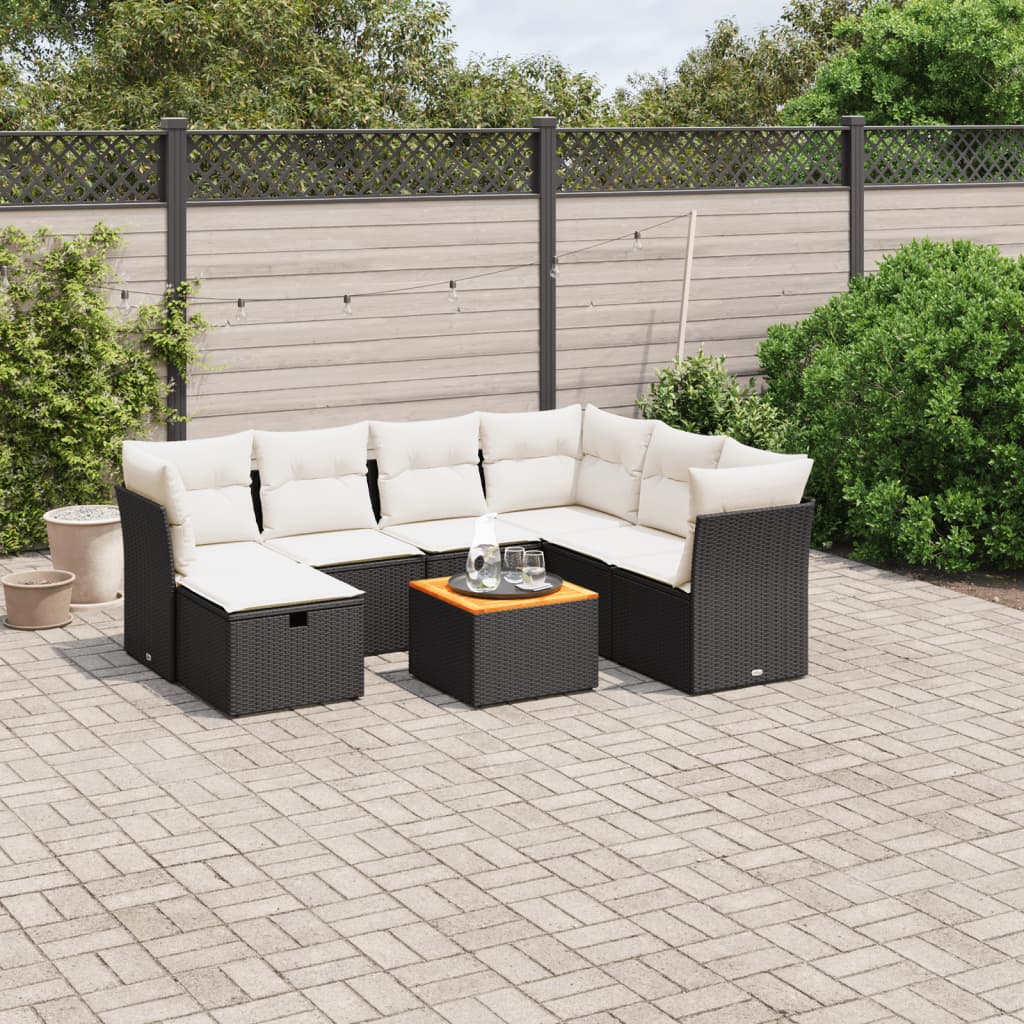 vidaXL 8-tlg. Garten-Sofagarnitur mit Kissen Schwarz Poly Rattan