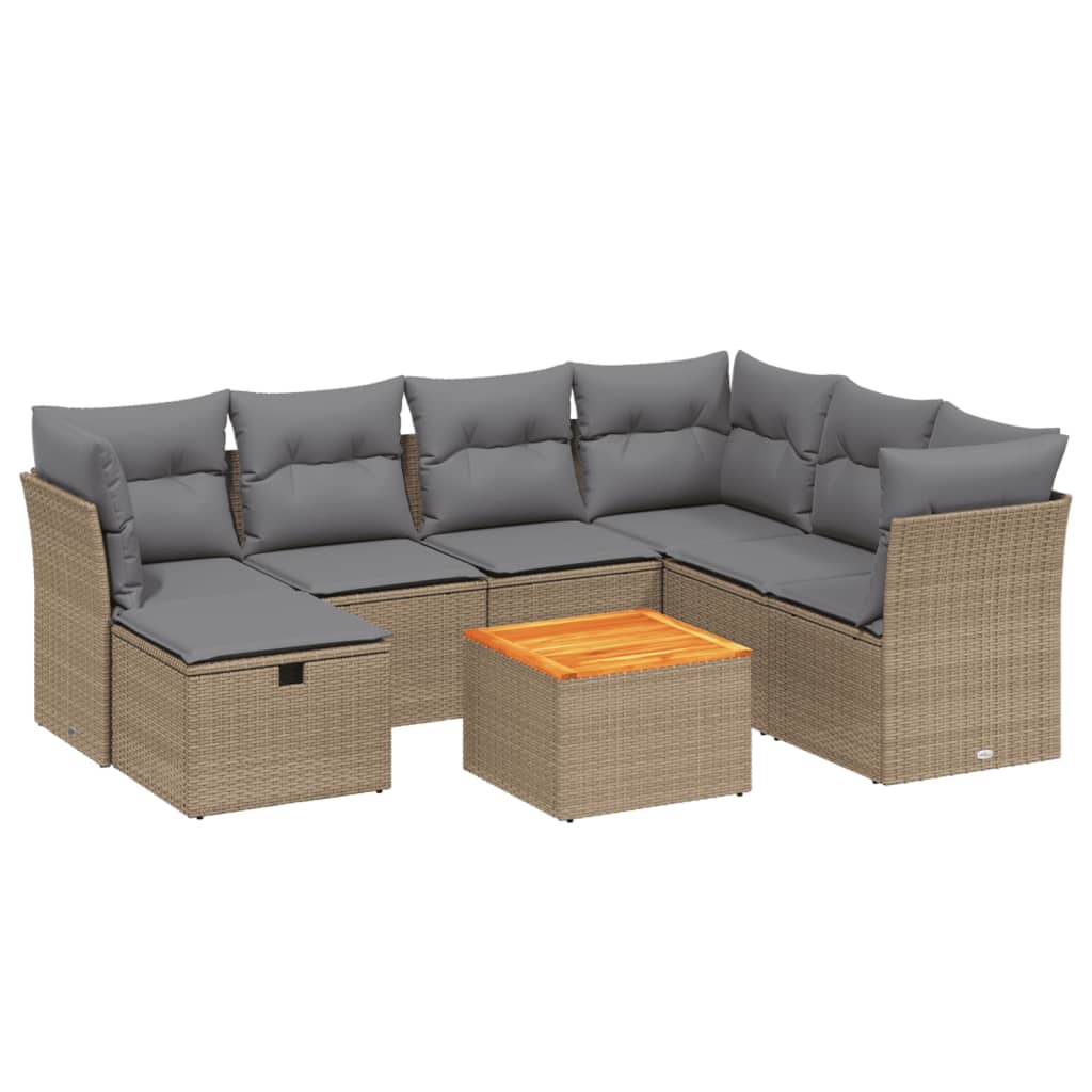 Thumbnail - vidaXL 8-tlg. Garten-Sofagarnitur mit Kissen Beige Poly Rattan