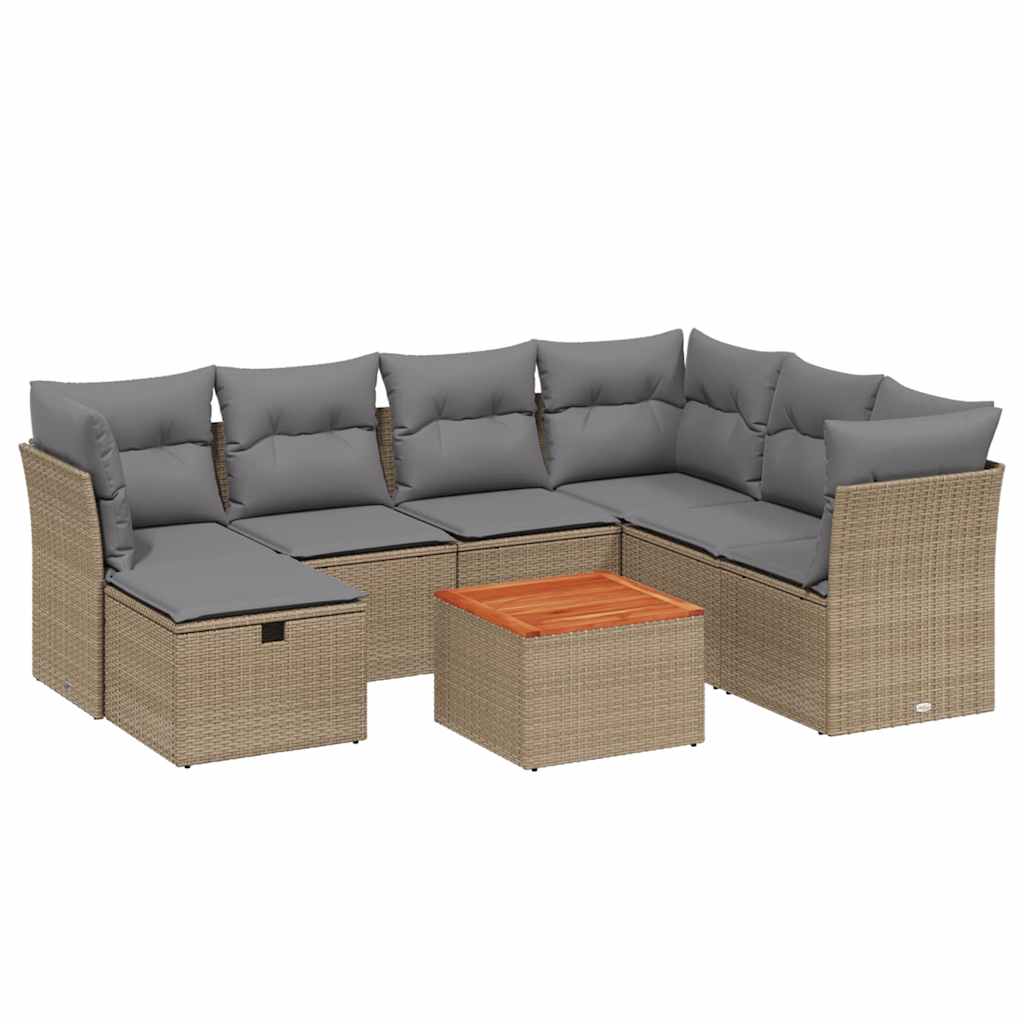 Thumbnail - vidaXL 8-tlg. Garten-Sofagarnitur mit Kissen Beige Poly Rattan