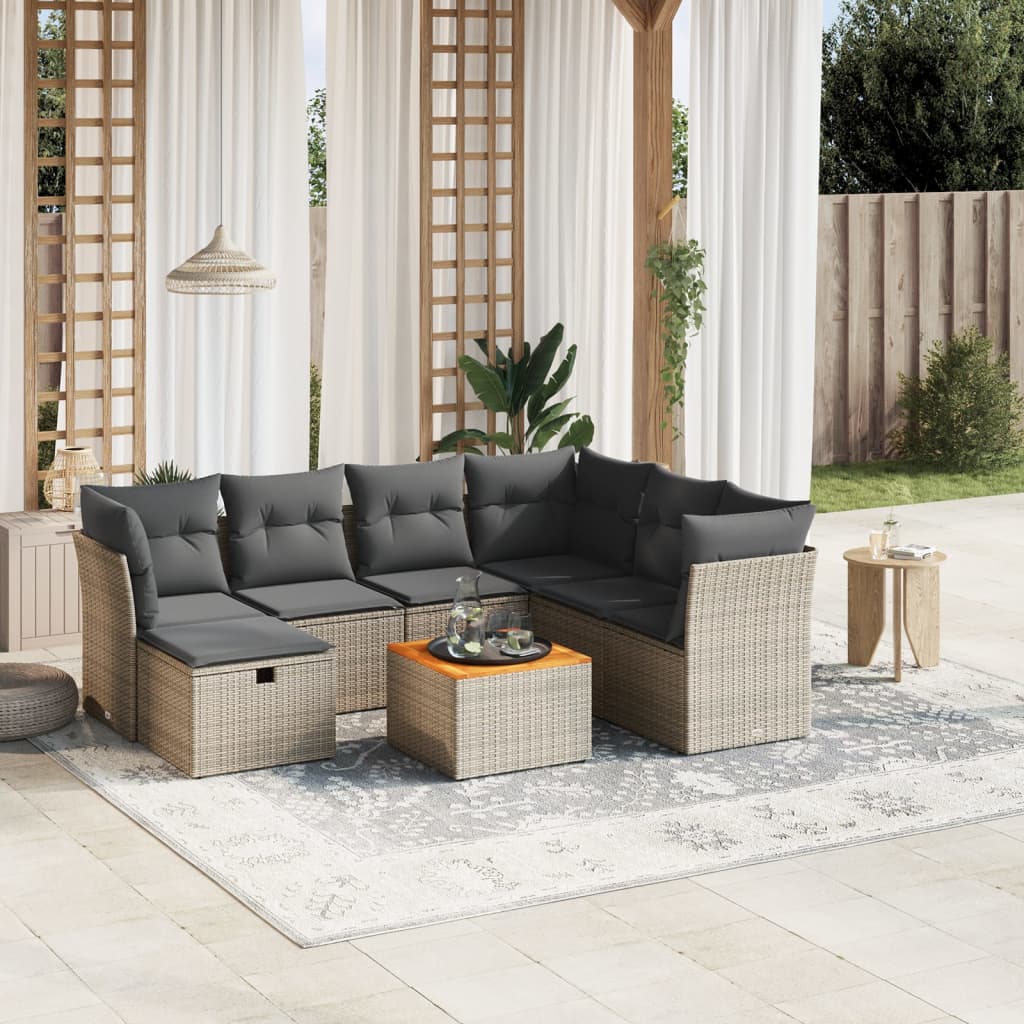 vidaXL 8-tlg. Garten-Sofagarnitur mit Kissen Grau Poly Rattan