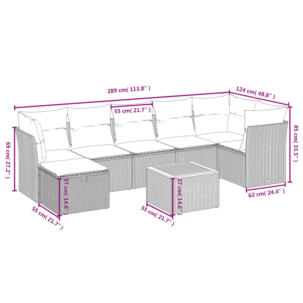 Set canapele de grădină, 9 piese, cu perne, bej, poliratan 3264761 - imagine 4