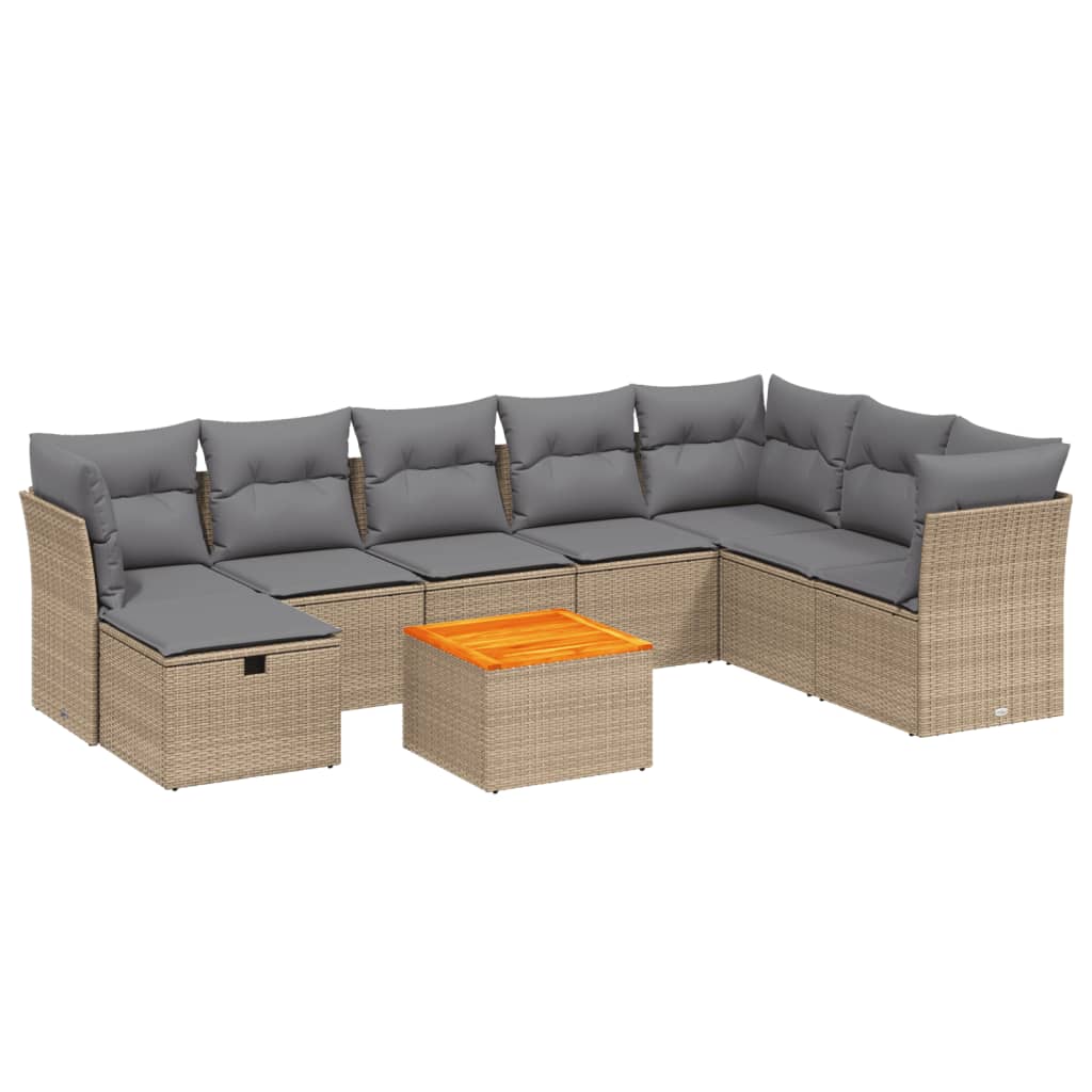 Thumbnail - vidaXL 9-tlg. Garten-Sofagarnitur mit Kissen Beige Poly Rattan