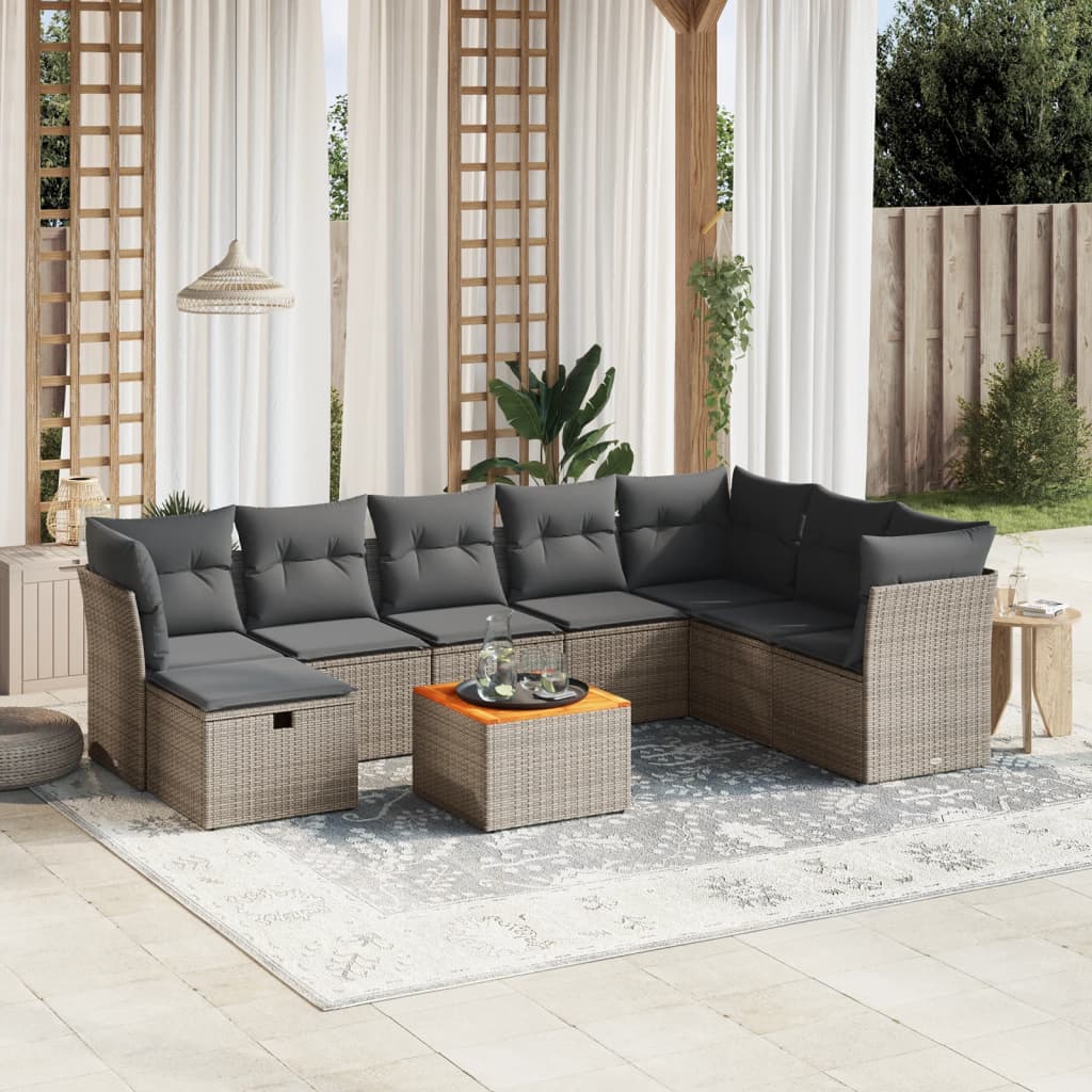 vidaXL 9-tlg. Garten-Sofagarnitur mit Kissen Grau Poly Rattan