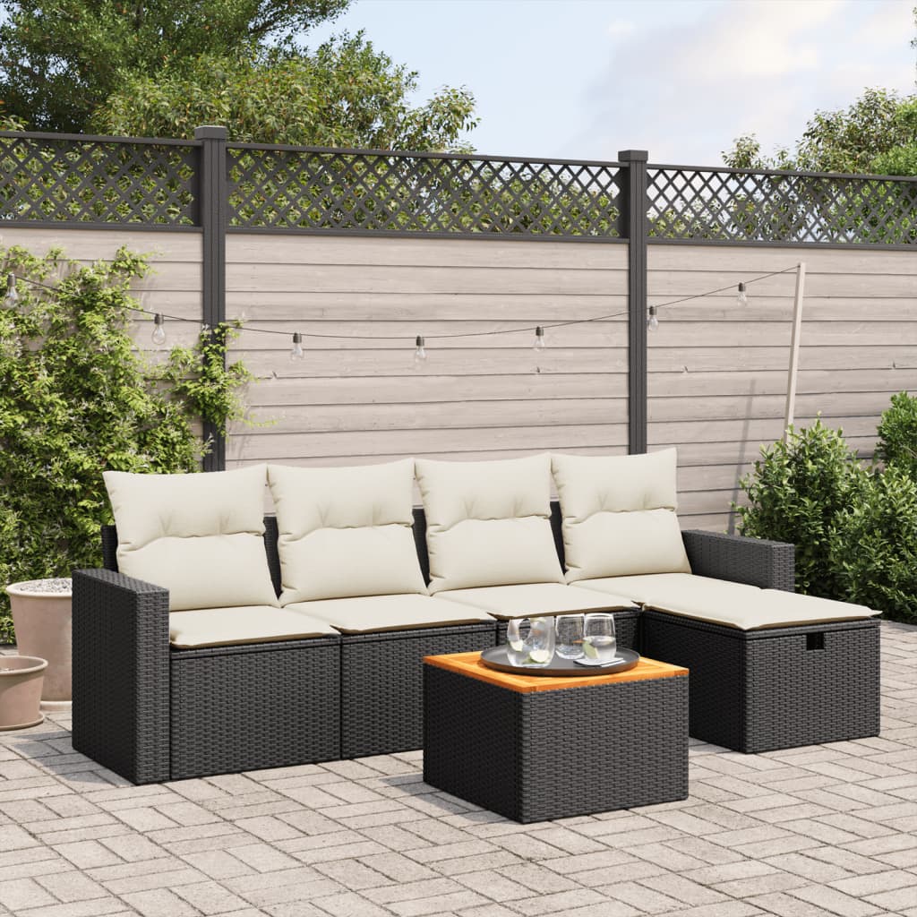 vidaXL 6-tlg. Garten-Sofagarnitur mit Kissen Schwarz Poly Rattan