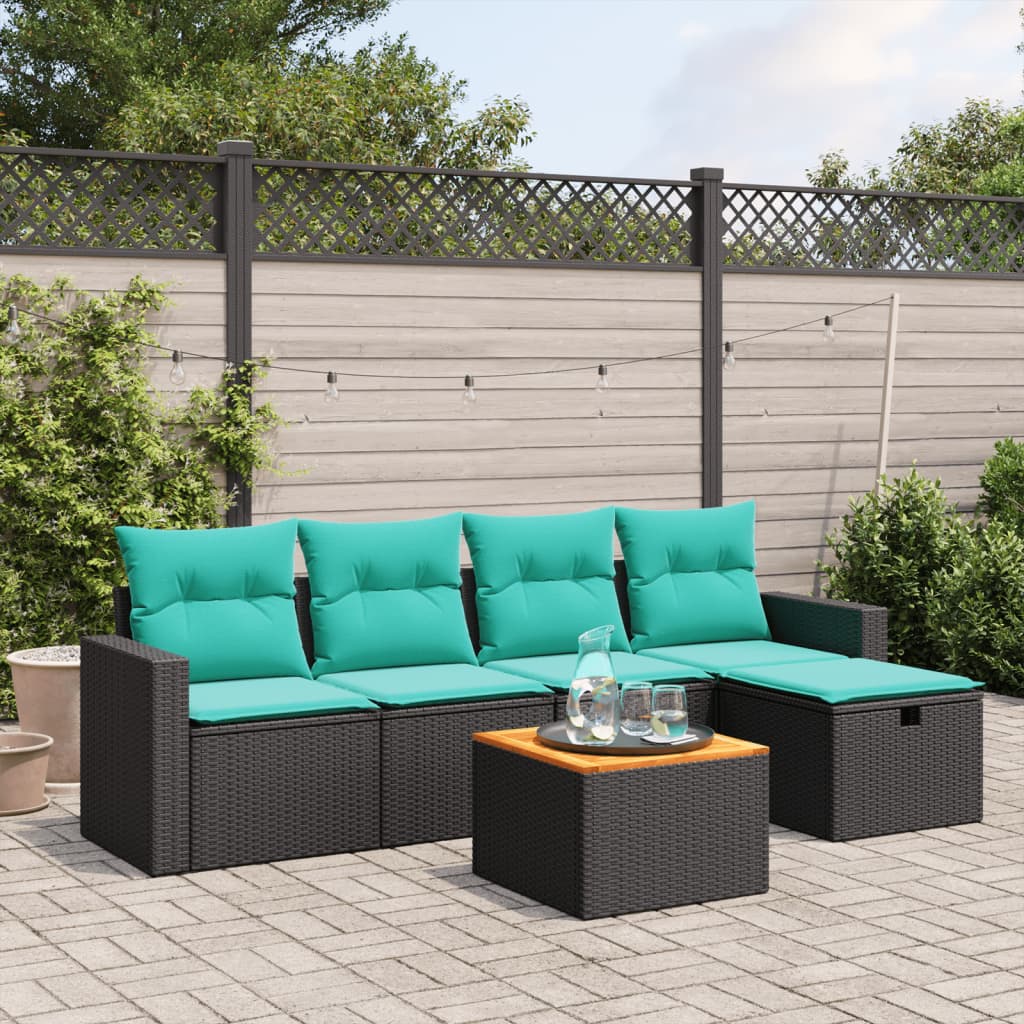 6 Piece Patio Sofa Set with Cushions Black Poly Rattan
