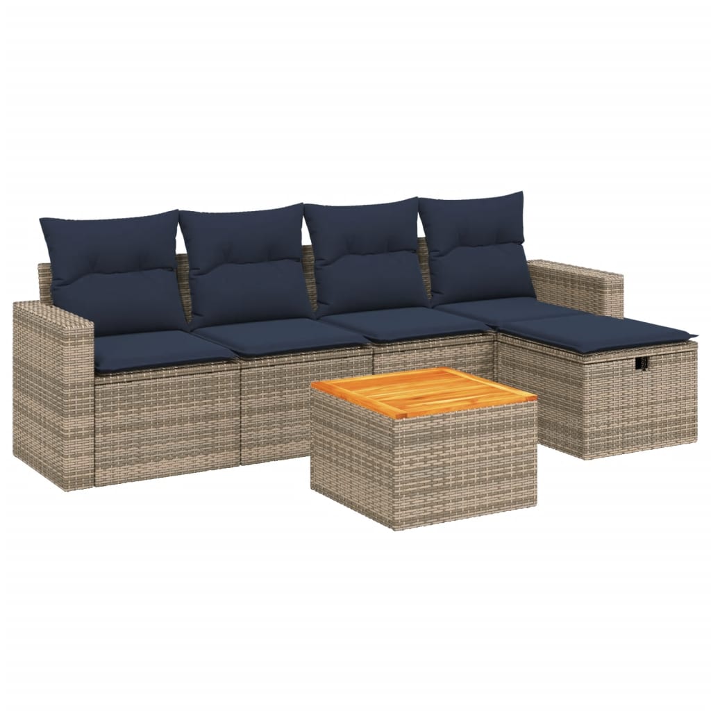 vidaXL 6-teiliges Gartensofa-Set mit Kissen, grau, Polyrattan – Bild 2