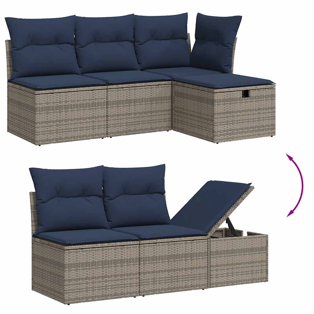 vidaXL 6-teiliges Gartensofa-Set mit Kissen, grau, Polyrattan – Bild 3
