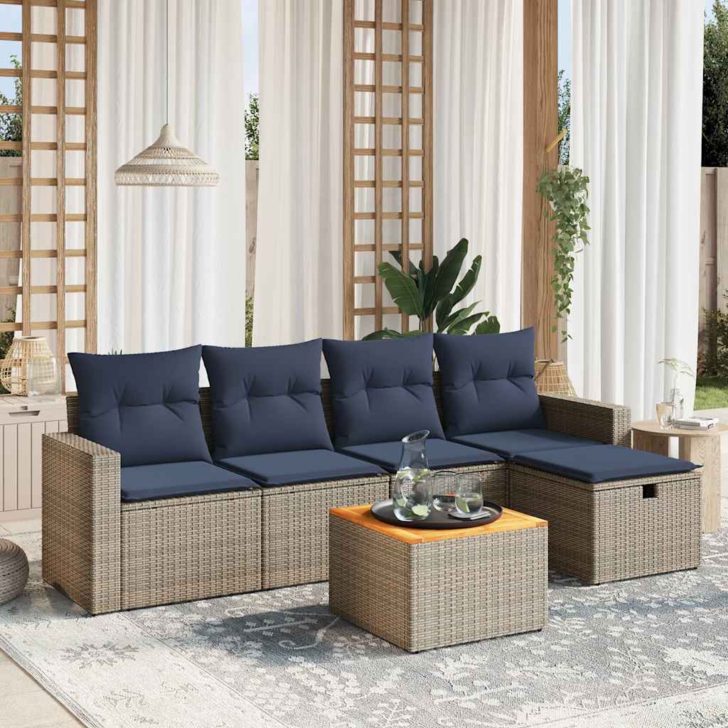 vidaXL 6-teiliges Gartensofa-Set mit Kissen, grau, Polyrattan