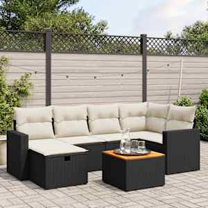 Vrtna sedežna garnitura 7-delna z blazinami črn poli ratan