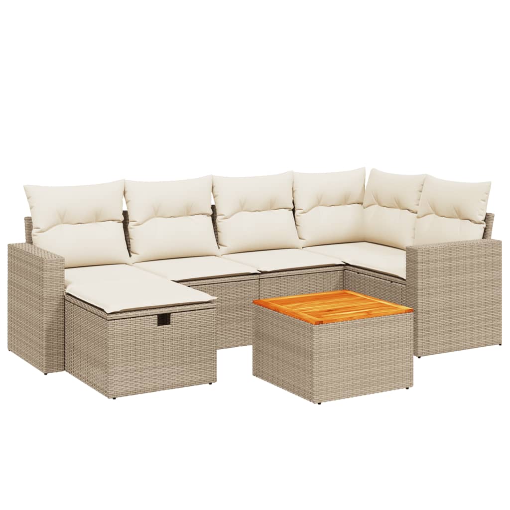 Thumbnail - vidaXL 7-tlg. Garten-Sofagarnitur mit Kissen Beige Poly Rattan