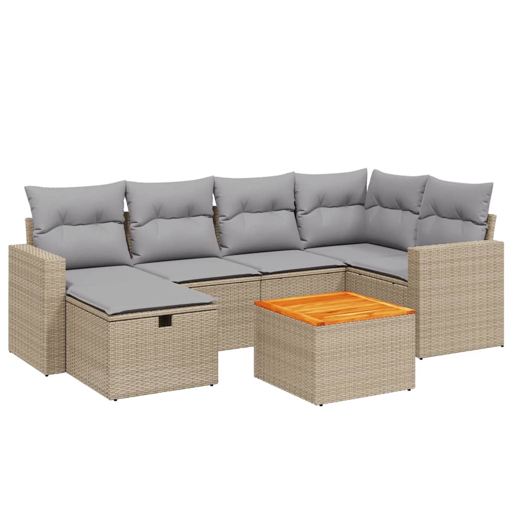 Thumbnail - vidaXL 7-tlg. Garten-Sofagarnitur mit Kissen Beige Poly Rattan