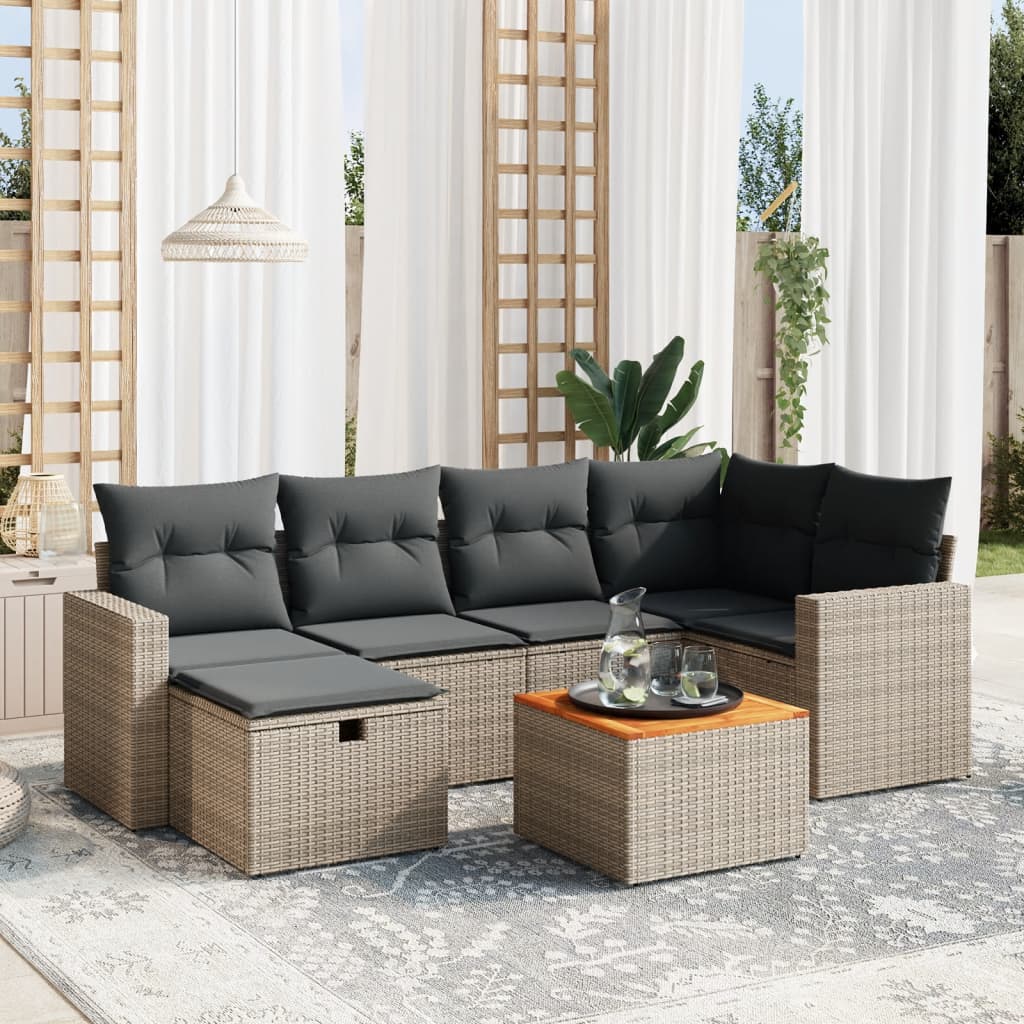 vidaXL 7-tlg. Garten-Sofagarnitur mit Kissen Grau Poly Rattan