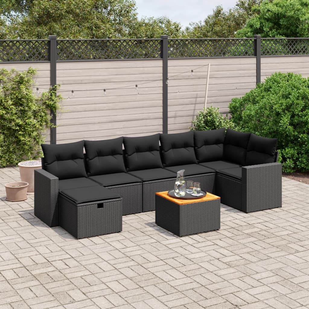 vidaXL 8-tlg. Garten-Sofagarnitur mit Kissen Schwarz Poly Rattan