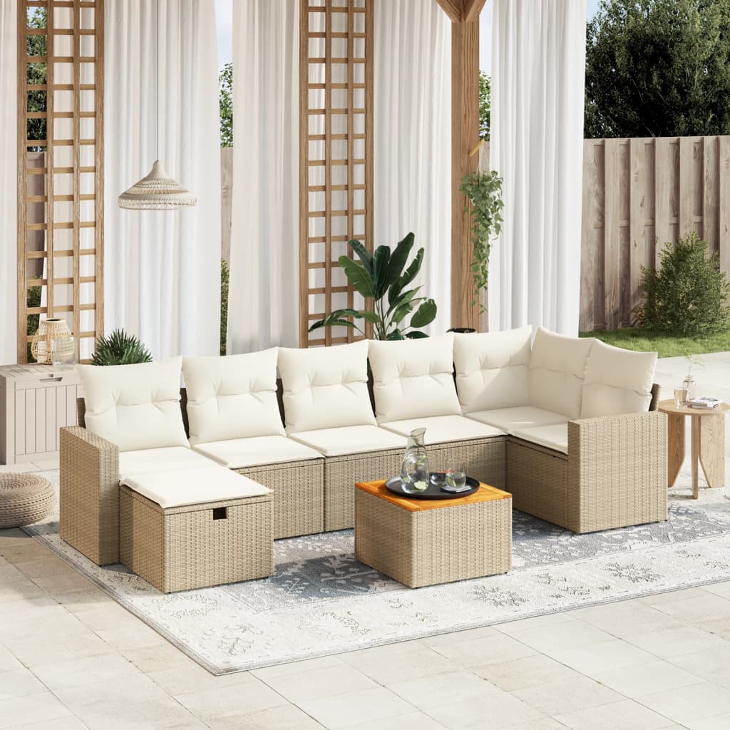 vidaXL 8-tlg. Garten-Sofagarnitur mit Kissen Beige Poly Rattan