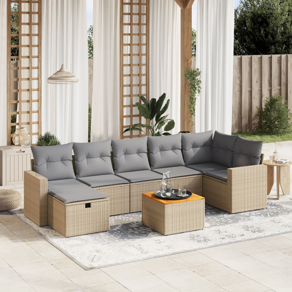 vidaXL 8-tlg. Garten-Sofagarnitur mit Kissen Beige Poly Rattan