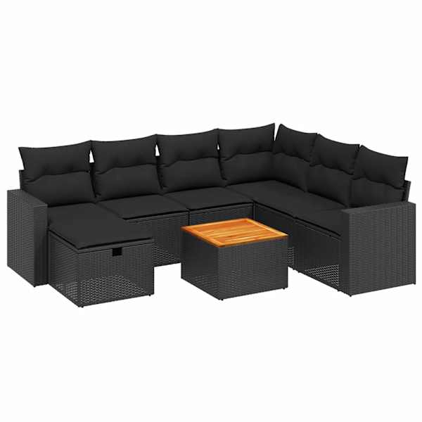 vidaXL 8-osaline aiadiivani komplekt patjadega, must, pol&uuml;rotang