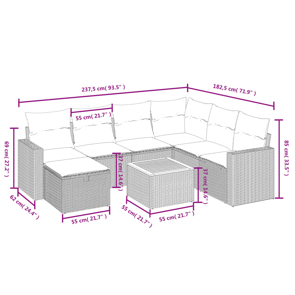 Set mobilier de grădină cu perne, 8 piese, negru, poliratan 3264850 - imagine 4