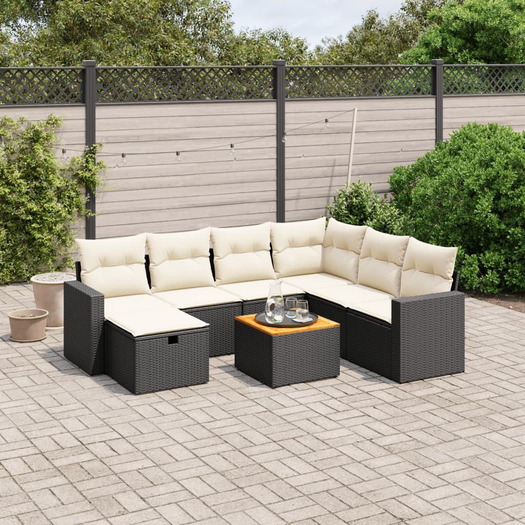 vidaXL 8-tlg. Garten-Sofagarnitur mit Kissen Schwarz Poly Rattan