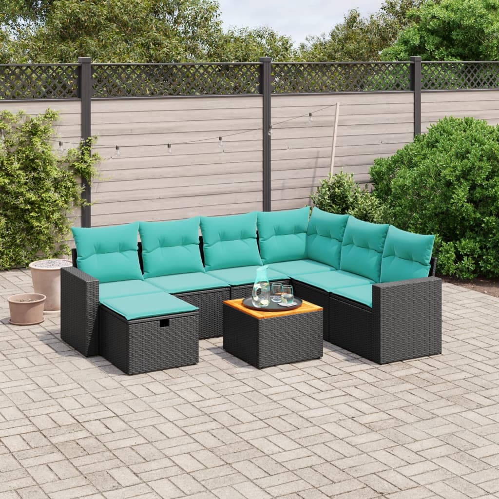 8 Piece Patio Sofa Set with Cushions Black Poly Rattan