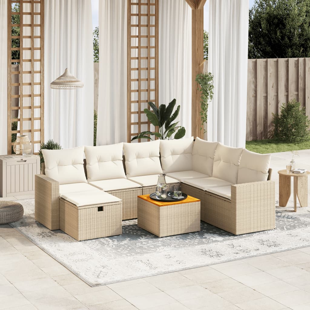 vidaXL 8-tlg. Garten-Sofagarnitur mit Kissen Beige Poly Rattan