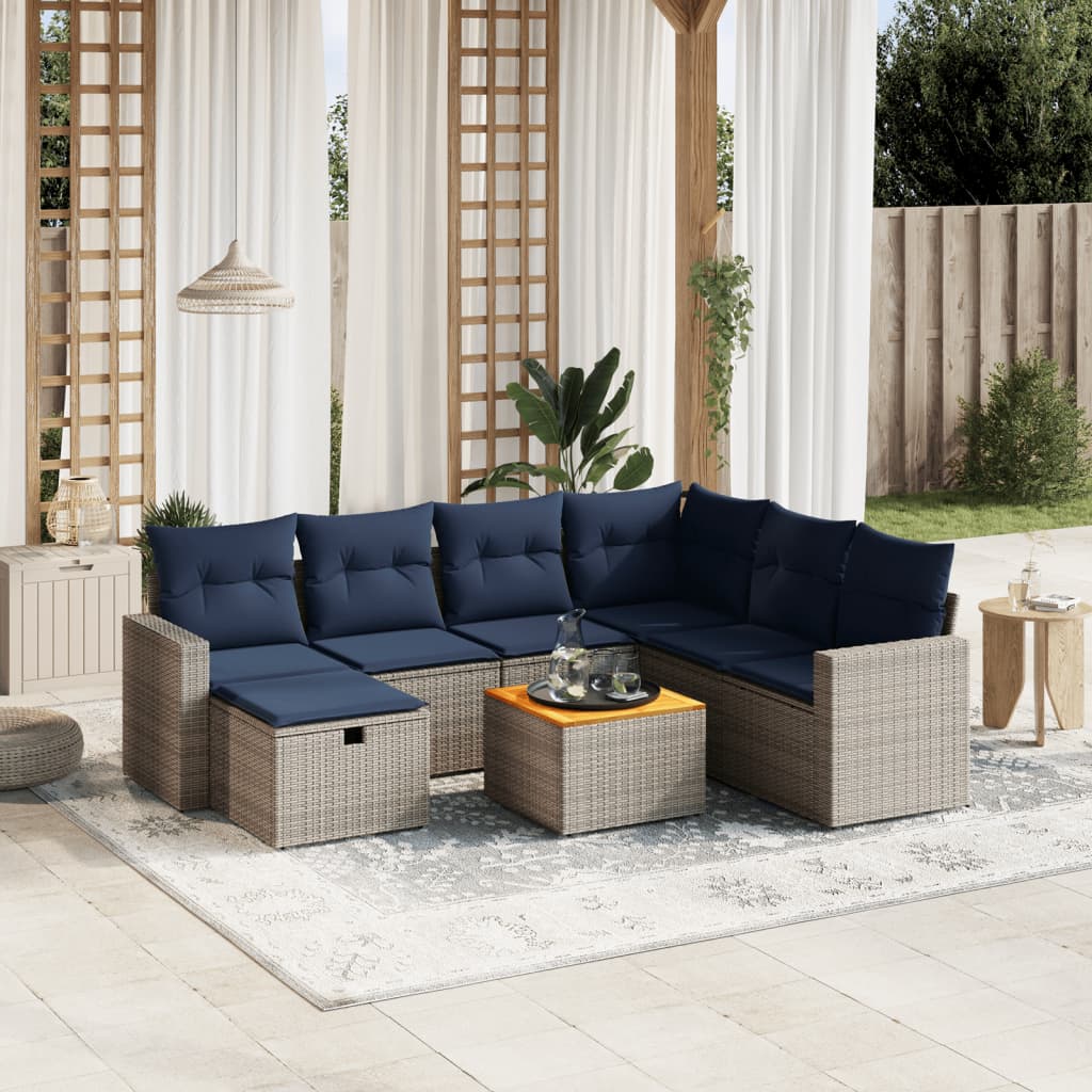 Set de sofás de jardín 8 pzas con cojines ratán sintético gris