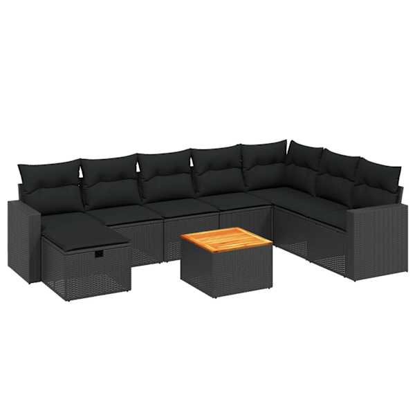 vidaXL 9-osaline aiadiivani komplekt patjadega, must, pol&uuml;rotang