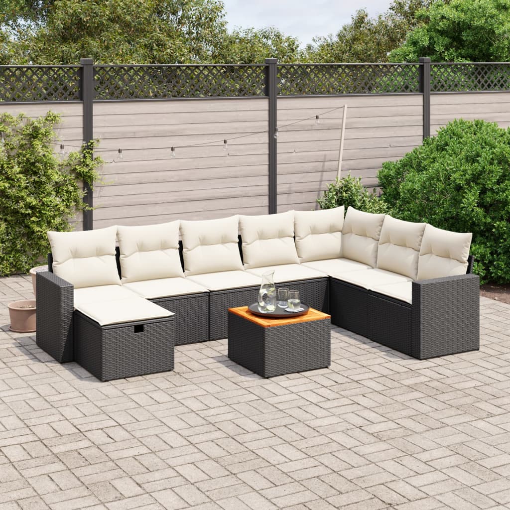 9-tlg. Garten-Sofagarnitur mit Kissen Schwarz Poly Rattan